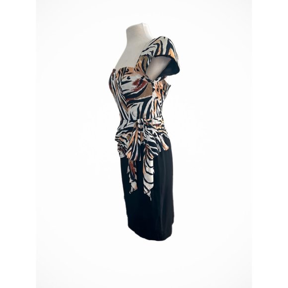 Vintage 80s Barbara Barbara Animal Print Peplum Waist Dress | Size 6 - Picture 3 of 6